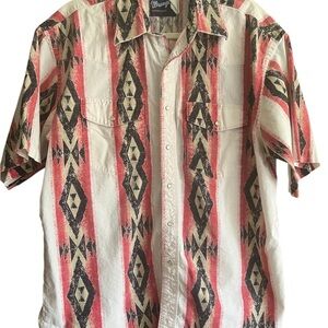 Vintage XLT Wrangler Men's‎ Red and Black Patterned Shirt, Cowboy